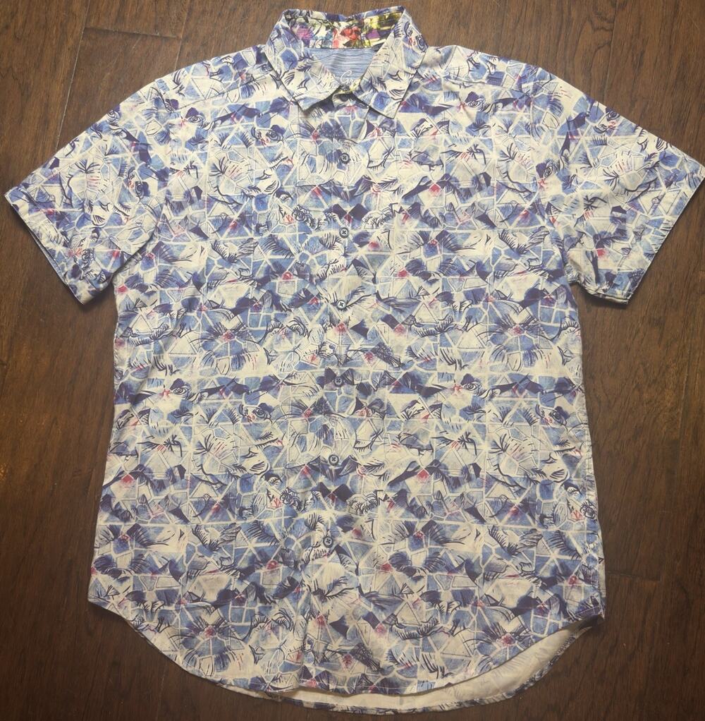 Robert Graham Shirt Mens Medium Blue Abstract‎ Geometric SS Button Up